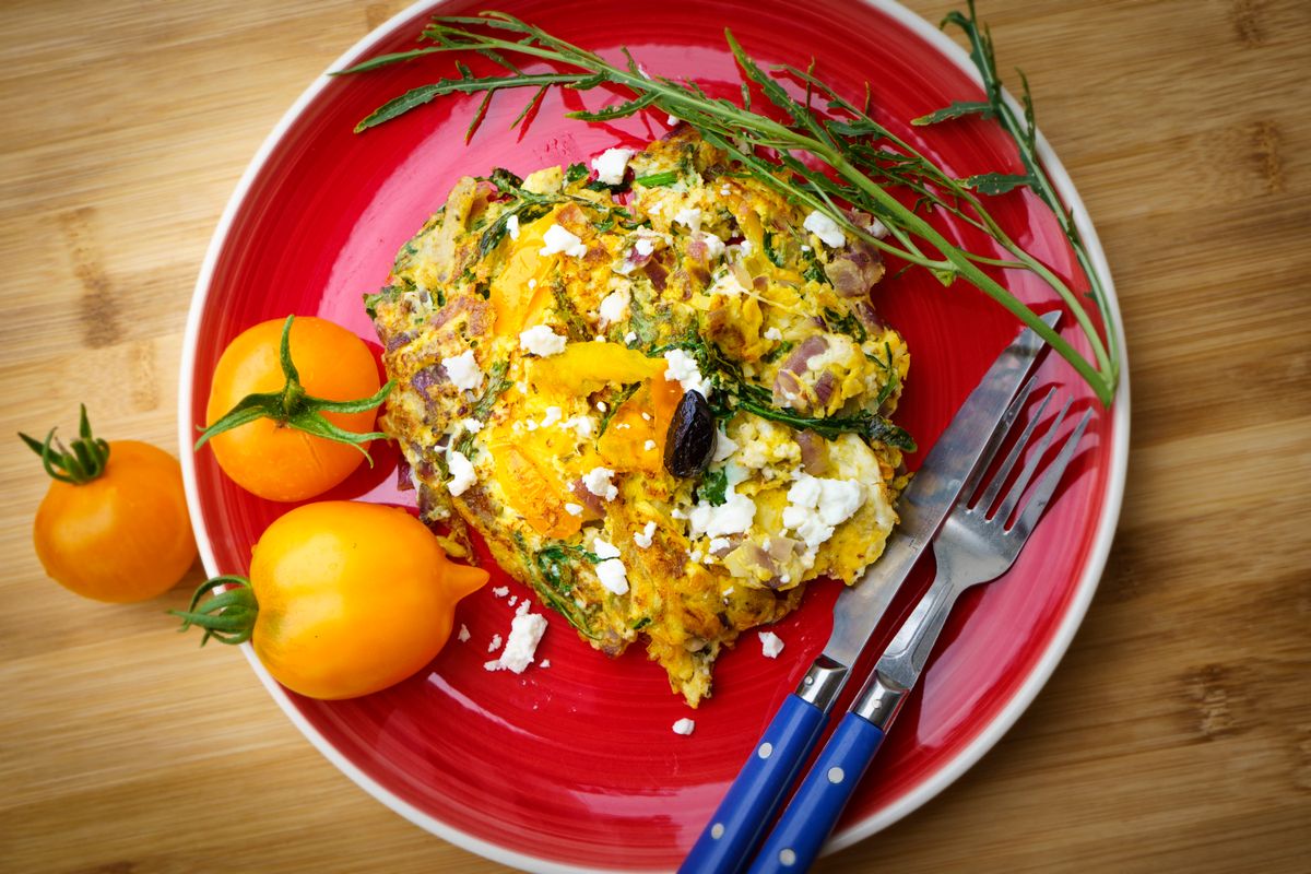 Greek frittata with tomatoes and feta.