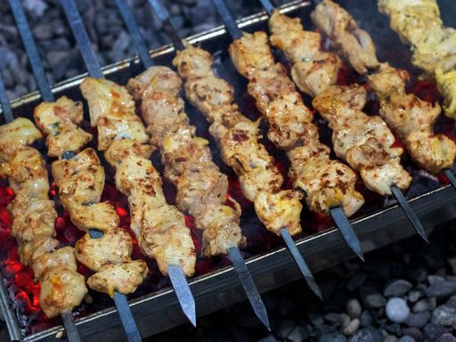Chicken kebabs on the grill