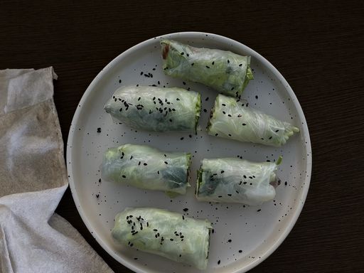 Rice paper vegetable summer rolls on a plate